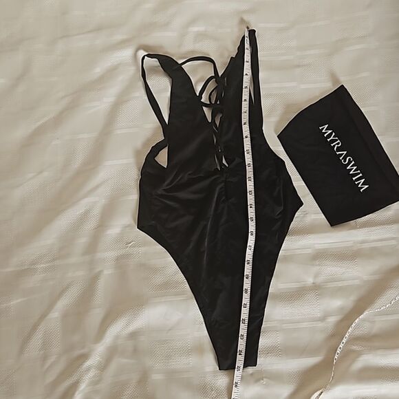 Myra Swim One Piece Bathing Suit Lace-Up, Low Back Black Small - Picture 9 of 16